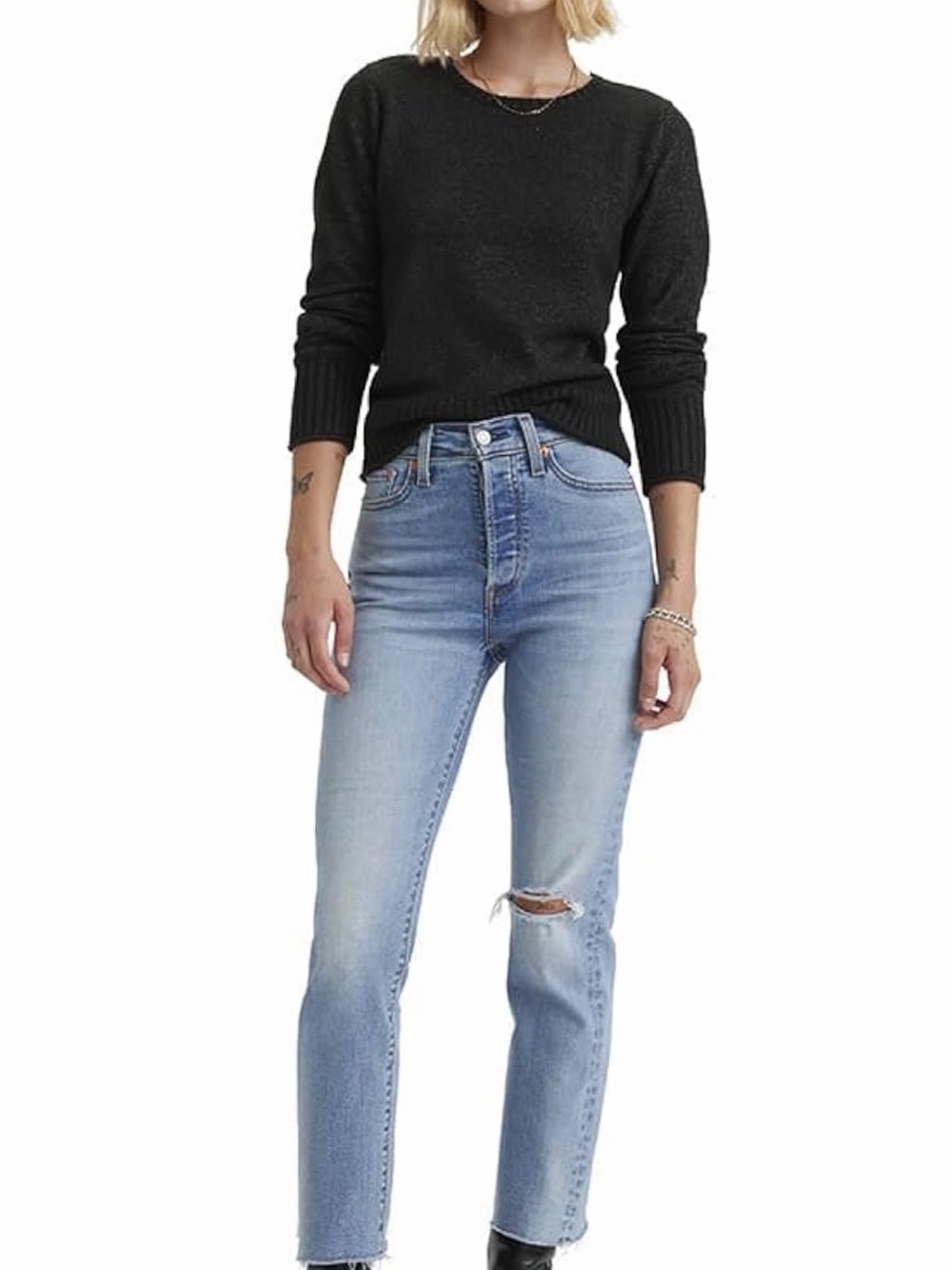 Levi’s Wedgie High-Rise Light Blue Distressed Straight Jeans - Women